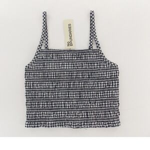 NWT No Boundaries Gingham Smocked Cami Tank Women XXS Black White